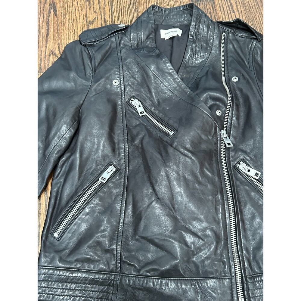 Zadig & Voltaire Loon Spi Biker Jacket Womens Small Black Lamb Leather NWT - Picture 5 of 16